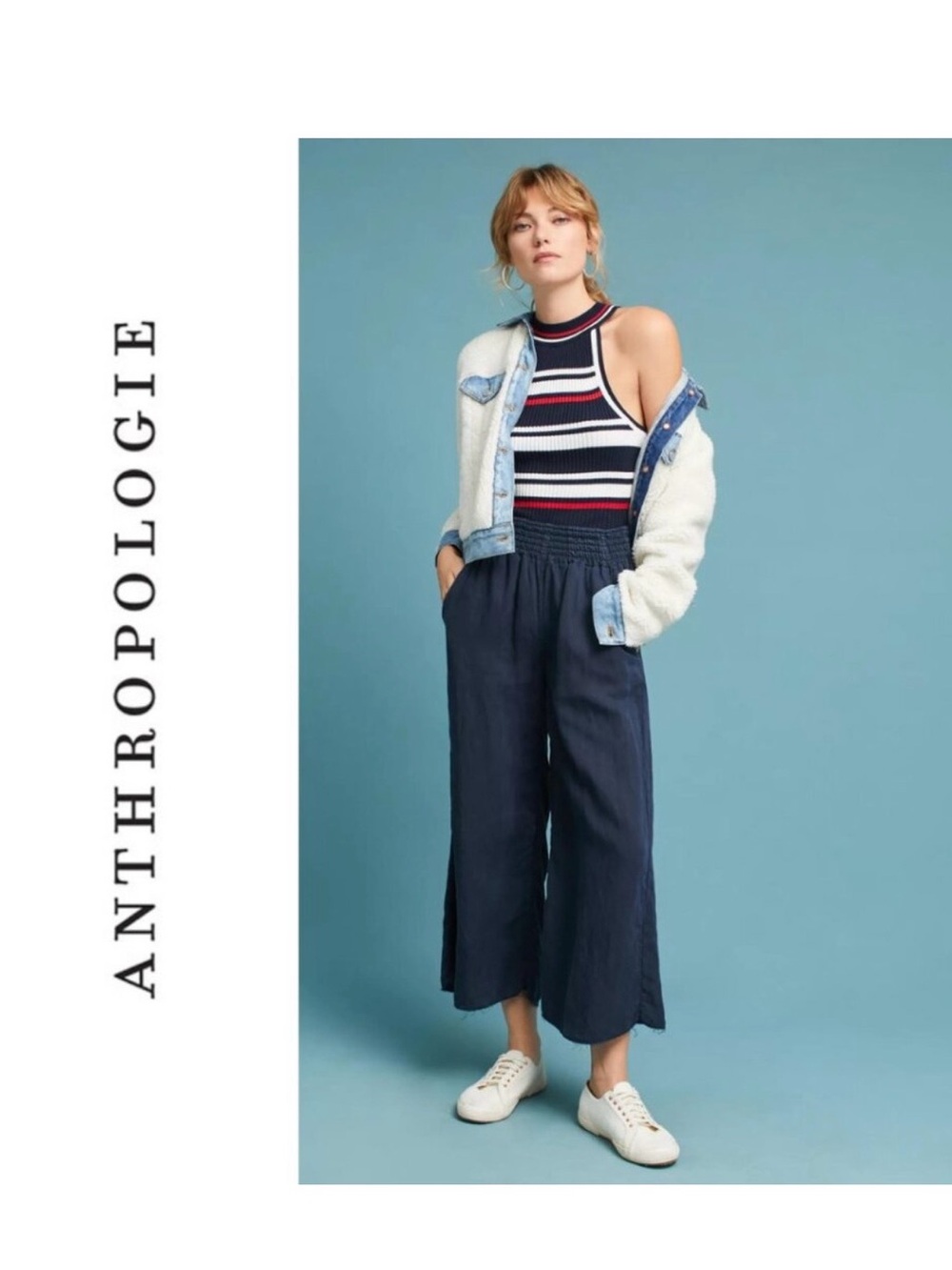 NWT Anthropologie Maeve Navy White and Red Striped Halter Ribbed Tank - Medium - Picture 9 of 9